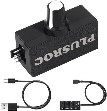 PlusRoc 12V PWM Fan Controller with USB Type-C Power Cable & 4-Pin 4-Way Fan Hub Splitter, DC 12V Fan Speed Controller, 8W Output(Lite)