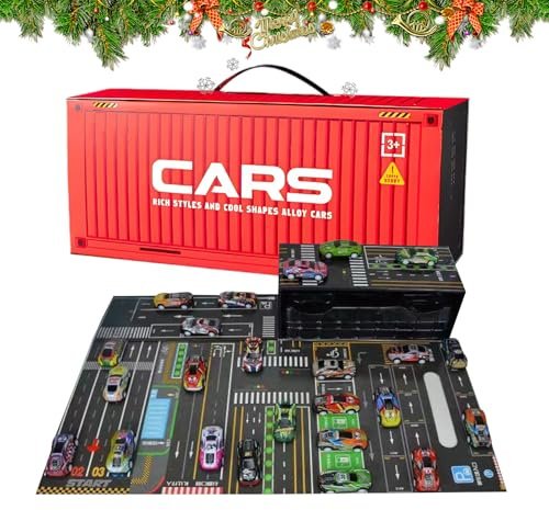 24PCS Voitures Rétractables avec Ensemble De Garage Intégré | Voiture Jouet pour Enfant À Friction | Véhicules Jouets en Vrac Mental Trucks pour Enfant Garçons Et Filles Âgés De 3 À 8 Ans