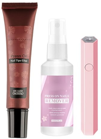 Colla per unghie gel UV 20 g con spray solvente per unghie 60 ml, colla gel resistente per imprimere unghie finte, multifunzione, con lampada per unghie fai da te e