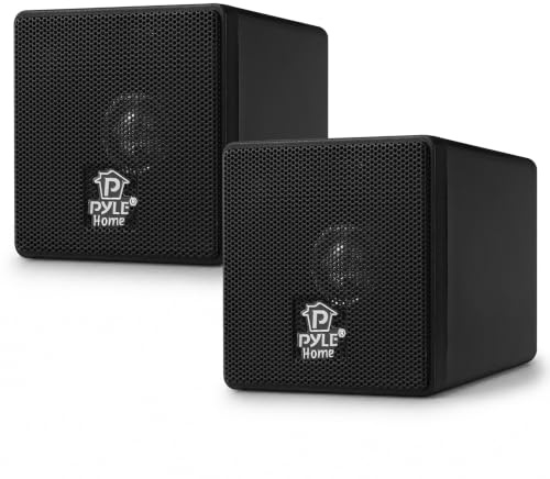 Pyle Home 3 Mini Cube Bookshelf Speakers - 100W Small Bookshelf Speakers w/ 3 Paper Cone Driver, 8 Ohm - Passive Audio Bookshelf Speaker Pair For Home Theater Stereo Surround Sound (Black)