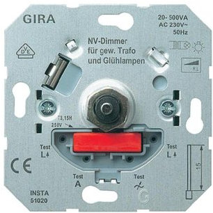 Gira 0226200 NV-Dimmer-Einsatz mit Druck-Wechselschalter, 20-500VA