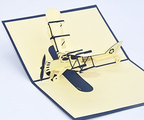 Medigy 3D Pop Up Grußkarten Flugzeug Leere Karten für die meisten Gelegenheiten Blau