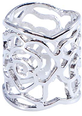 ULTNICE Frauen hohle Rose Schal Schnalle Ring (Silber)