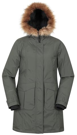 Mountain Warehouse Aurora Womens Down Jacket - Waterproof & Breathable Ladies Puffer Coat with Taped Seams & Down Proof Lining - For Spring Summer, Camping Khaki Women's Size 10