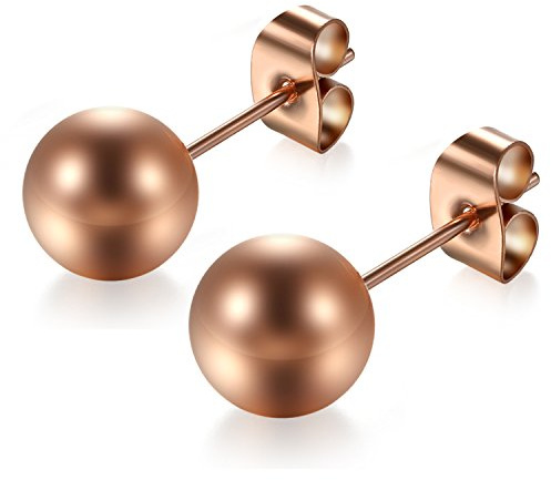 Flongo Damen Perlen Ohrstecker 3-8mm Silber schwarz weiß rosegold aus Edelstahl Steckerverschluss Ohrringe rund Kugel Perlen hypoallergen Start Set für Mädchen Jungen Frauen