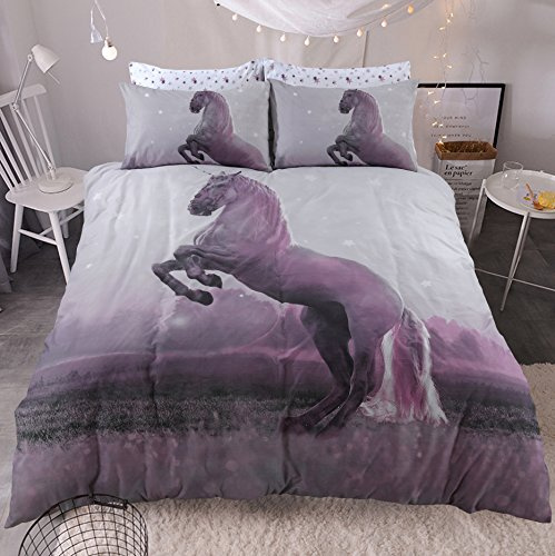 Sleepdown Magical Unicorn Animal Print 3D Design Duvet Cover Quilt Bedding Set with Pillowcases (King)