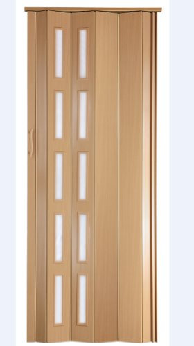 Falttür Schiebetür Tür Kunststofftür buche farben mit Riegel/Verriegelung Fenster blickdicht Höhe 201 cm Einbaubreite bis 94,5 cm Doppelwandprofil Neu