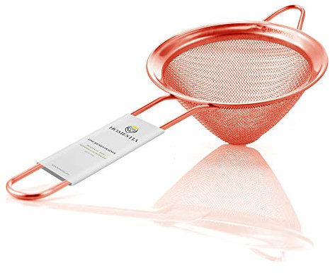 Homestia Fine Mesh Strainer for Kitchen, 304 Stainless Steel Cocktail Sieve Sifters for Food, Liquid Strainer Cup for Food, Drinks, Tea, Rice, Oil, Coffee, Juice, Flour, Fruits, Vegetables (Rose Gold)