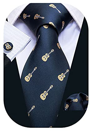Barry.Wang Designer Ties for Men Handkerchief Cufflinks Silk Necktie Set, One Size, Blue and Yellow