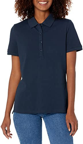 Amazon Essentials Women's Short-Sleeve Polo Shirt (Available in Plus Size), Navy, L