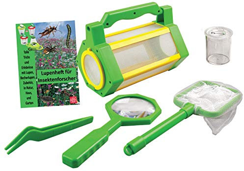 MEDUP BL033+Heft Insektenfang Set 5teilig Aufbewahrungsbox, Kescher, Lupe und Becherlupe mit extra Lupenheft mit vielen interessanten Informationen über Insekten