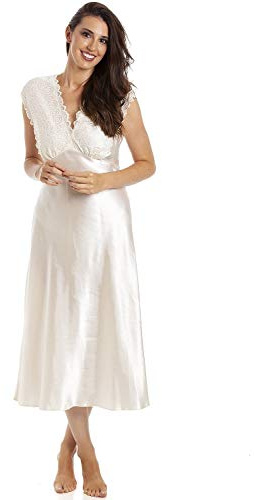 Camille Womens Luxury Satin Long Chemise - Ladies Sleeveless Lightweight Lace Nightdress - Comfotable & Breathable Summer Nightwear