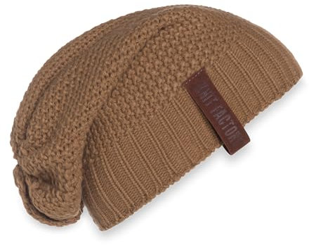 KNIT FACTORY - Coco Mütze - Strickmütze für Damen und Herren - Slouch Beanie - Wintermütze mit Wolle - Hochwertige Qualität - New Camel
