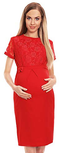 Selente Mummy Love Robe élégante Grossesse/maternité, Manches Courtes Dentelle Rouge, L/XL
