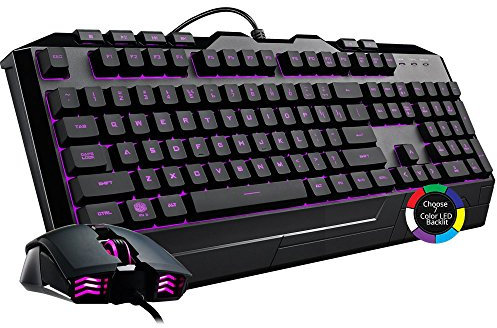 Cooler Master Devastator - Tastiera combinata 3 e mouse da gioco, a membrana con illuminazione a LED, 7 colori, tasti multimediali dedicati e poggiapolsi, mouse Gaming M110 – AZERTY