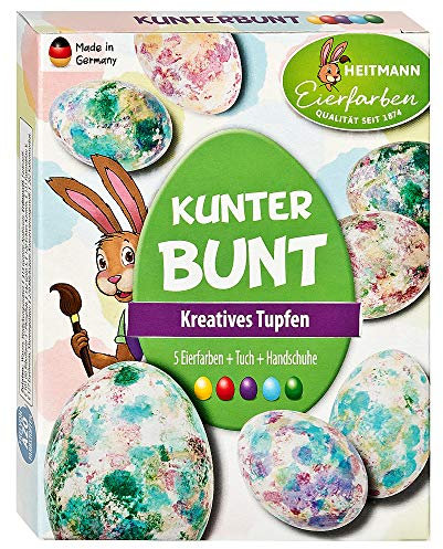 Heitmann Eierfarben Eierfarben Oster Stempelei - 5 flüssige Eierfarben 4 Stempel Stempelkissen Erdnussöl Handschuhe - Ostern Ostereier dekorieren