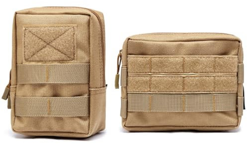 Azarxis 2 TLG Taktische Hüfttasche Molle Tasche Kompakt und leicht Multifunktional Bauchtasche für Camping Reisen Wandern (Khaki - 1)