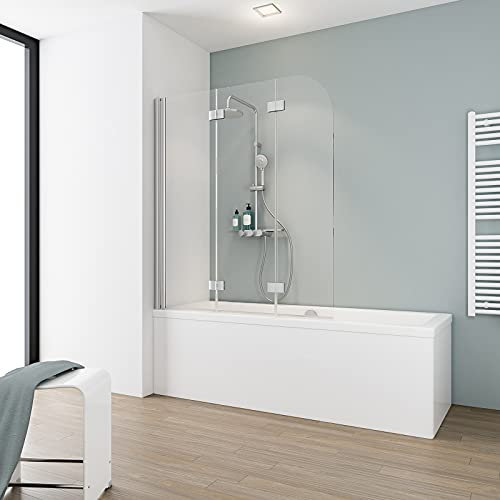 Schulte Duschabtrennung, faltbar für Badewanne, einfacher Aufbau, 125 x 140 cm, 5 mm Sicherheitsglas Klar hell, chromoptik, Scharnier Eckig D3354 41 50 2 22