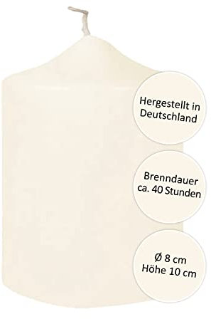 FINK kleine beige Stumpenkerze - für Windlichte Kerzenständer Laternen - lange Brenndauer ca 40 Stunden - H 10 cm Ø 8 cm
