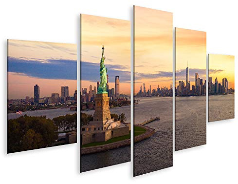 islandburner Bild auf Leinwand Freiheitsstatue New York City Manhatttan Hintergrund Sonnenuntergang Usa Bilder Wandbilder Poster