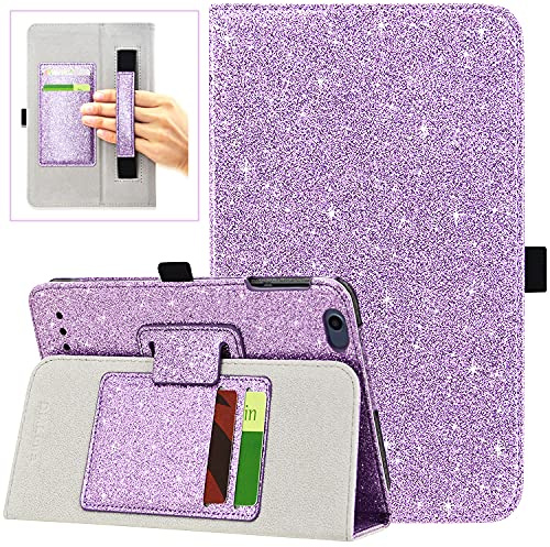 DMLuna Schutzhülle für Onn. 8 Zoll Tablet (2020 Modell: 100011885/2019 ONA19TB002), Premium-Leder-Schutzhülle mit Handschlaufe/Kartenschlitz, nicht passend Pro 100003561, Glitzer-Violett