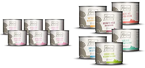 MjAMjAM - Premium Nassfutter für Katzen - saftiges Huhn und wildlachs(6 x 200 g) & Premium Nassfutter für Katzen - Mixpaket 3, 6er Pack (6 x 200 g)