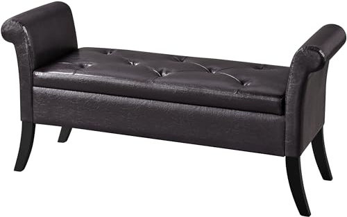 Yaheetech Storage Footstool Window Seat Ottoman Bench PU Leather Upholstered Bedding Storage Box Seat Space Saving Storage Bench