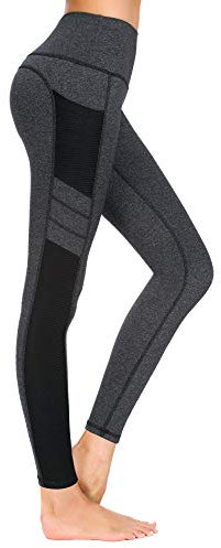 Buepeara Sport Leggings Damen Sporthose mit Taschen, High Waist Tights Laufhose Fitnesshose Für Sport & Alltag -1988-0903(Dunkel Grau)/L