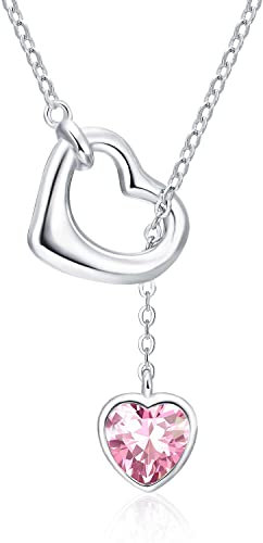 Qings Collana Cuore Donna Argento 925 Tormalina Collana Ciondolo a Cuore Pietra Portafortuna Ottobre Birthstone con Zirconia Brillante Natale Compleanno Gioielli Regalo per Ragazze Madre Figlia