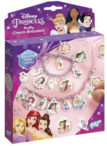 Totum Princess Schmuckbastelset: Charm Armbänder basteln mit Motiven der Prinzessinnen und Bändern, Geschenk für Mädchen ab 5 Jahren, 044364, Lila,Rosa