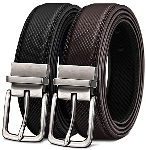 BULLIANT Ledergürtel Herren, Gürtel Herren Wendegürtel 31mm,Größe Angepasst,Schwarz & Braun,Schwarz/Dunkelbraun3056,125cm/42-44 taille verstellbar