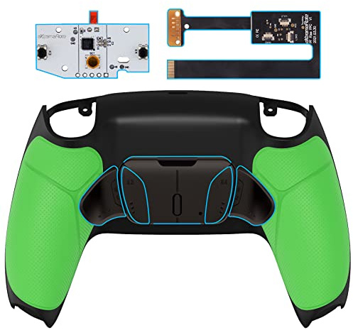 eXtremeRate Konfigurierbar RISE4 Metal Remap Kit für ps5 Controller BDM-010/020,Upgrade Mapping Board&Gummiert Griff Rück Gehäuse Case&Meall Back Paddles Rücktasten für ps5-Grelle Grün