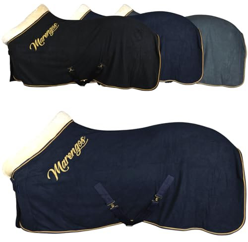 Marengos - Abschwitzdecke Royal | Pferdedecke mit Kreuzgurten, weichem Kragen, Brustschnalle & Schweifriemen | Fleecedecke mit schneller Feuchtigkeitsaufnahme | Stalldecke in Navy | 125cm