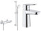 GROHE Precision Flow - Wall Mounted Thermostatic Mixer Shower Set, Chrome, 34841000 & BauEdge - Smooth Body Single-Lever Basin Mixer Tap, Size 144mm, Chrome, 23330000