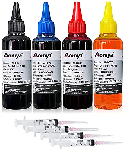 Aomya Nachfüllset für Tintenstrahldrucker PGI-545 PGI-540 PGI-550 CLI-551 PGI-570 CLI-571 PGI-580 PGI-525 PGI-520 CLI-521 Tintenstrahldrucker, nachfüllbar, 4 x 100 ml artridge with 4 Spritzen, BK+CMY