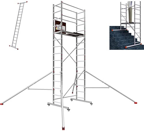 ALTEC AluCombine® 4.0-500 | 5m | Alu Fahrgerüst mit 4 bremsb. Lenkrollen & Ausleger | Baugerüst Rollgerüst Montagegerüst Anlegeleiter | Treppengerüst