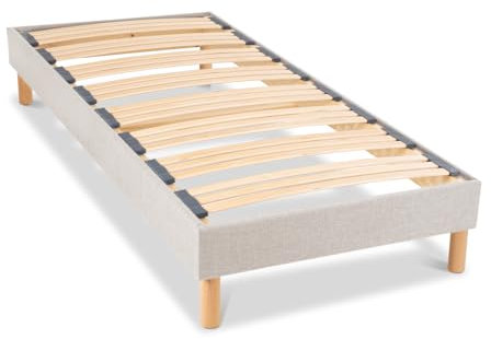 BELLECOUR LITERIE | Sommier à Lattes en Bois avec Pieds CAPITOLE 90x200 cm Hauteur 30 cm | Cadre de lit Robuste Gris Clair | Montage Facile