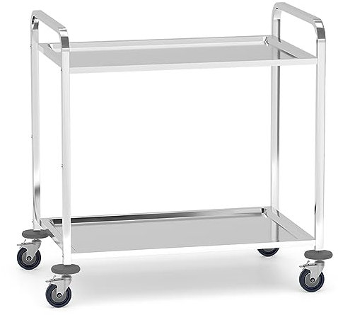 BLV servierwagen Edelstahl klein 2 Böden,servierwagen mit Rollen und 4-Bremsen Für Restaurant Küche