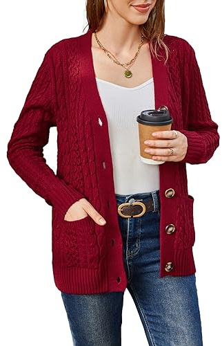 BuyiRen Womens Cardigan Sweaters Cable Knit Sweater 2026 Fall Winter Chunky Open Front Button Down Coats with Pockets