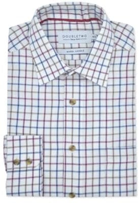 Double TWO Men's Tattersall Check Classic Shirts Outdoor Country Style Long Sleeve Shirt - Colour Plum, Neck Size 21 Inches