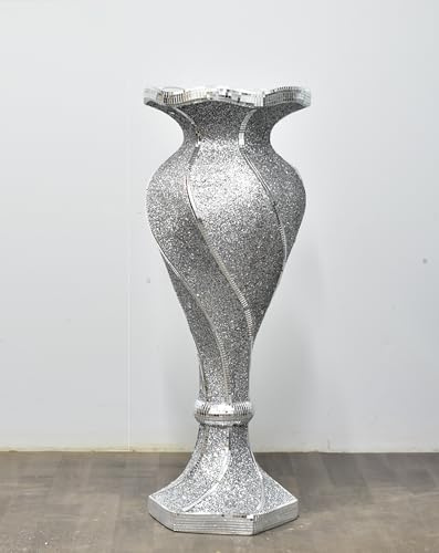 Deenz X Large 80Cm Shiny Sparkly Mirror Crushed Diamond Glitter Flower Pot Silver Floor Vase Luxury Home Decoration For Artificial Flowers (V054 Silver)