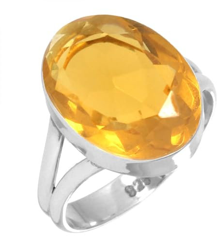 925 Sterling Silber Ring Citrin Quarz Handgemacht Schmuck Größe 57 (18.1) (99029_CIT_R9)