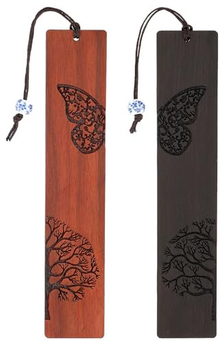 cobee Holz Lesezeichen für Buchliebhaber, 2 Stück handgefertigte Holz Lesezeichen, natürliches hohles Handwerks Lesezeichen, Vintage Lesezeichen Geschenk für Frauen Männer Studenten (I)