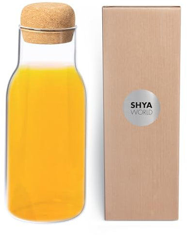 ShyaWorld Botella De Cristal con tapón de corcho 800 ml para Agua Cuerpo de Acabado Transparente borosilicato. Cajas Individuales por Botella. (1)
