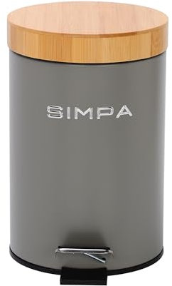 simpa 3L 3 Litre Matt Dark Grey Slim Soft-Closing Pedal Dustbin with Bamboo Lid
