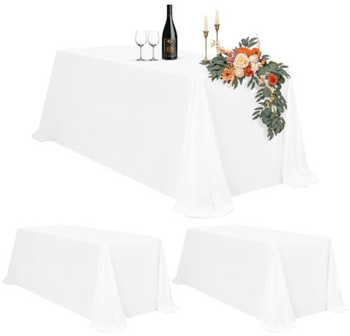 Teruntrue Weiße Rechteckige Polyester-Tischdecke 229 x 396 cm, 2 Packungen, Wasserfest, Klassisch, Ideal für 8-14 Personen, Hochzeit, Party, Buffet, Restaurant