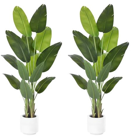 ZEEOZE 2Pc Plante Artificielle Oiseau de Paradis 180cm bananier Artificiel avec 13 Feuilles pour Plantes Artificielles Interieur Exterieur avec Pot Blanc pour Decoration Maison en Salon Bureau Jardin