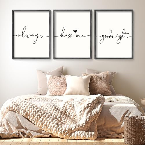 Gerahmtes Schild Always Kiss Me Goodnight, 27,9 x 35,6 cm, Wohnzimmer, Wanddekoration für Bauernhaus, rustikale Wandkunst, Holzschilder, 3 Stück