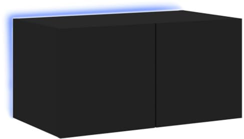vidaXL Wall-Mounted TV Cabinet with LED Lights - Modern Floating Media Storage Unit, Engineered Wood, Black, 60x35x31 cm