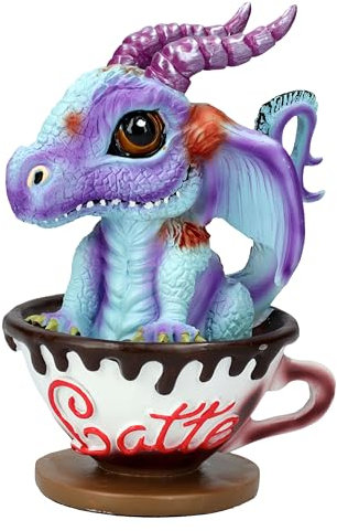 Figurine dragon dans une tasse – Latte avec Eugene de Ruth Thompson, bleu-violet, 13,5 cm, statue décorative
